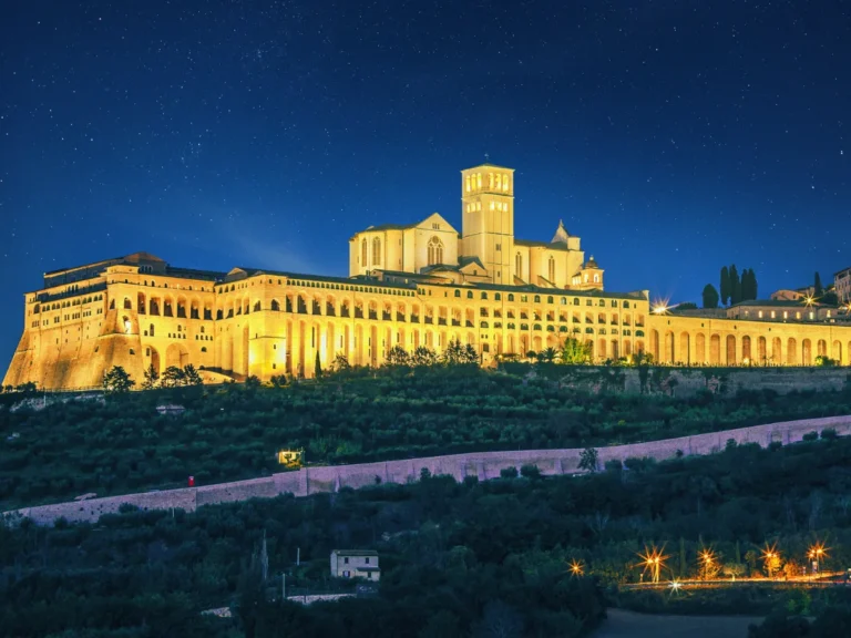 Basilica of San Francesco in Assisi during night time