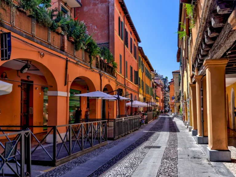 Medieval architecture along the streets in Bologna