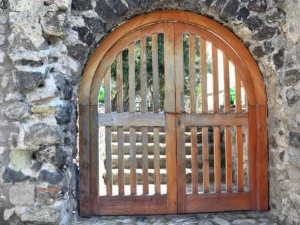 Old monastery wooden gate on the Ischia Island