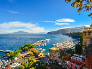 Port and historic waterfront old town area of Sorrento in Italy