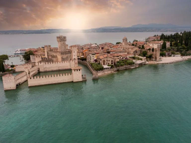 Aerial view of the Scaligero Castle and the town Sirmione