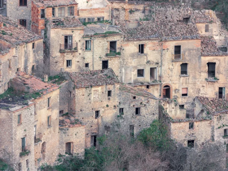 Stone houses in the ghost town Romagnano al Monte, Italy