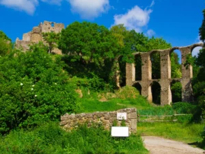 The historical aqueduct in the ghost village Monterano