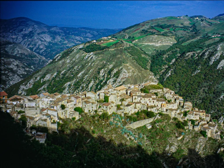 View of the abandoned village Romagnano al Monte in Italy